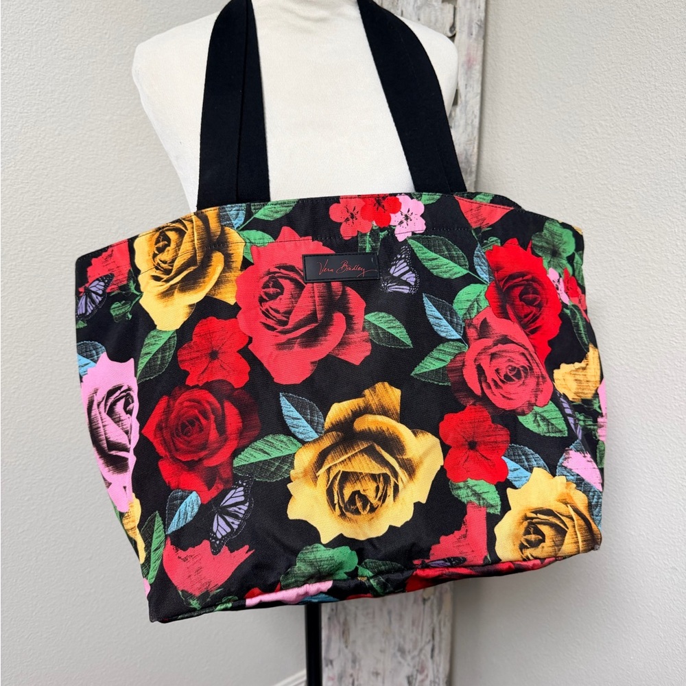 Vera Bradley Beach Bag Black Floral Tote Large